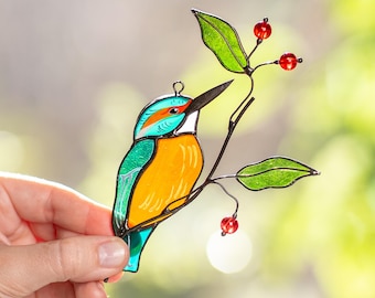 Stained Glass Kingfisher Custom Suncatcher - Thank You Gifts For Mom