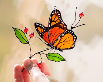 Monarch Butterfly Stained Glass Window Hanging - Grandma Gifts Custom Suncatcher