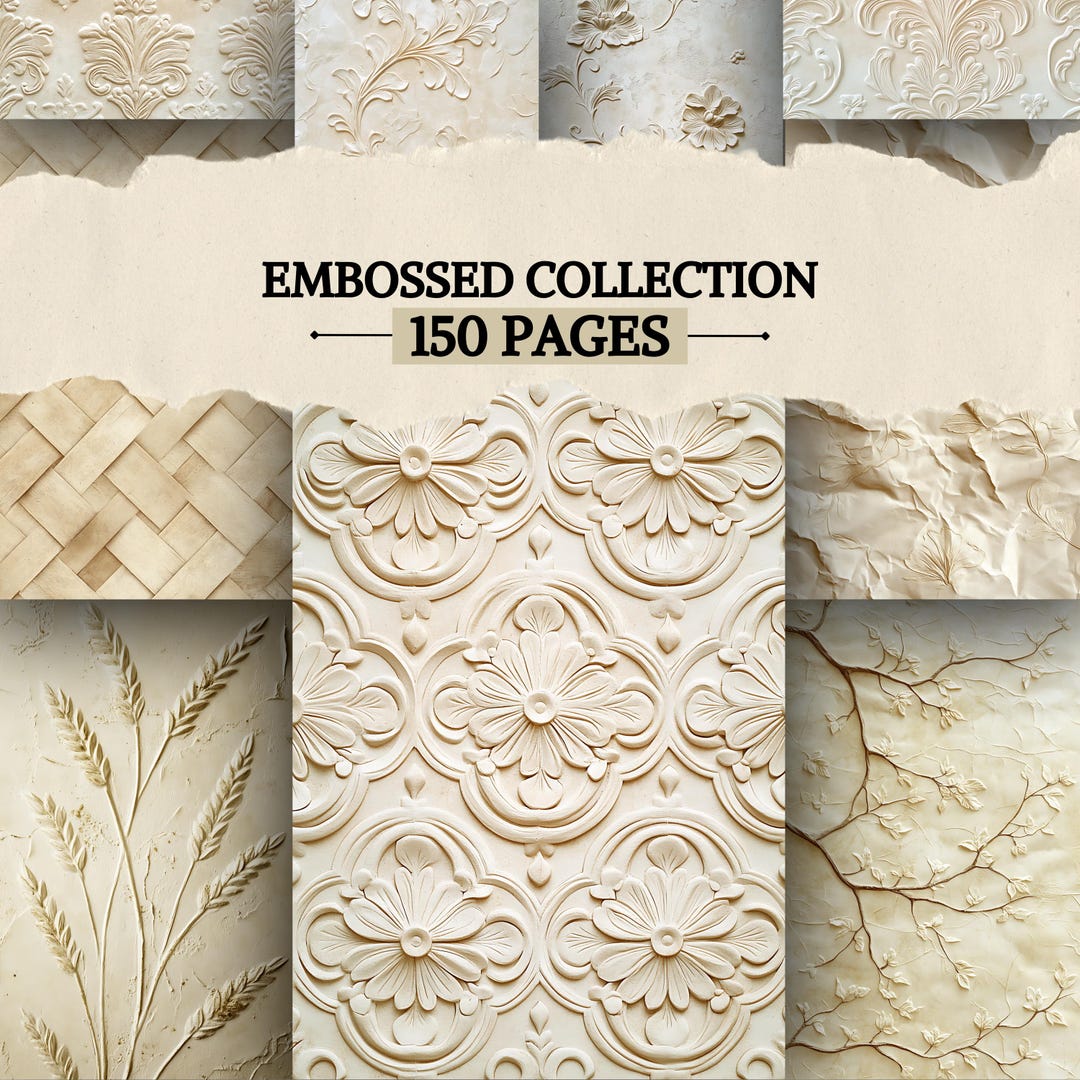 Neutral Embossed Junk Journal Pages, Vintage Filler Papers, Old ...