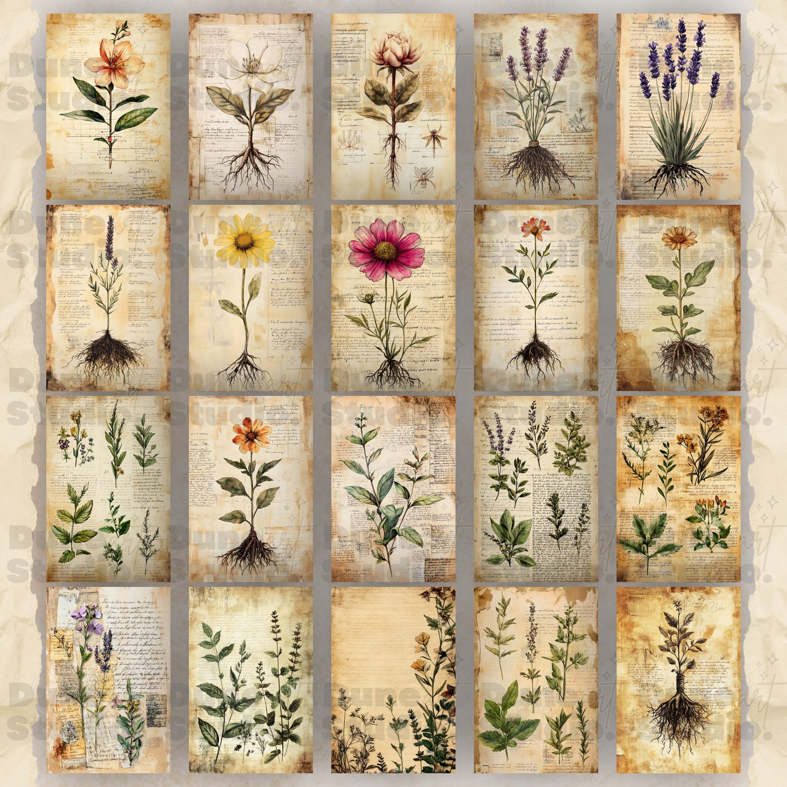 Botanical Herbs Junk Journal Pages, Digital Scrapbook Paper Kit, Herbal ...