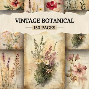 Vintage Botanische Junk Journal Seiten, Digitales Scrapbook Papier, Kräuter Printable, Antikes Collage Sheet, Vintage Pflanzen Ephemera, Apotheker