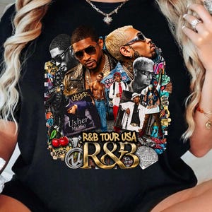 Pacchetto PNG di Chris Brown e Usher / Maglietta rap bootleg anni '90 / Design della maglietta Team Breezy R&B tour Kings Vintage / Merchandising del tour Usher Past Present Future