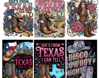 Texas Cowgirl PNG Bundle, Western Boots, Disco Cowboy Nights (Digital Download)