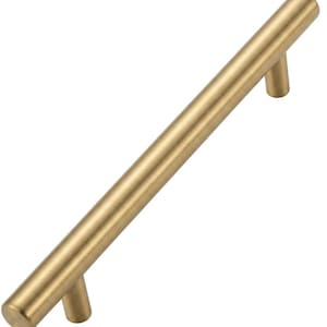 Zartgoldene Schrankgriffe - T-Bar-Knöpfe aus gebürstetem Messing, moderne Küchenbeschläge, minimalistische Schubladengriffe