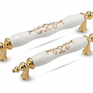 Vintage Gold White Cabinet Handle Ceramic Drawer Pull Decorative Hardware
