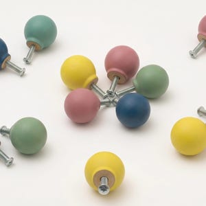 Minimalist Colorful Round Wood Cabinet Knobs - Decorative Furniture Pulls for Nursery, Kitchen and Dresser