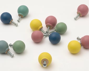 Minimalist Colorful Round Wood Cabinet Knobs - Decorative Furniture Pulls for Nursery, Kitchen and Dresser