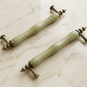 Tiradores de cerámica verde vintage de 128 mm para armarios de cocina, tiradores de cajón de latón antiguo, herrajes de estilo shabby chic.