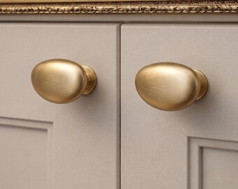 Modern Brushed Brass Oval Drawer Pull Knob, 47mm x 32mm Cabinet Hardware