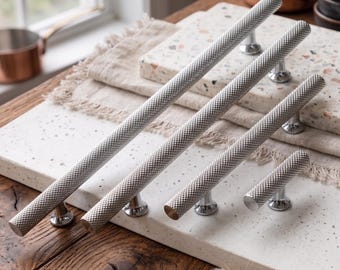 Knurled T-Bar Cabinet Handles and Drawer Pulls for Modern Kitchen and Bathroom Cabinets