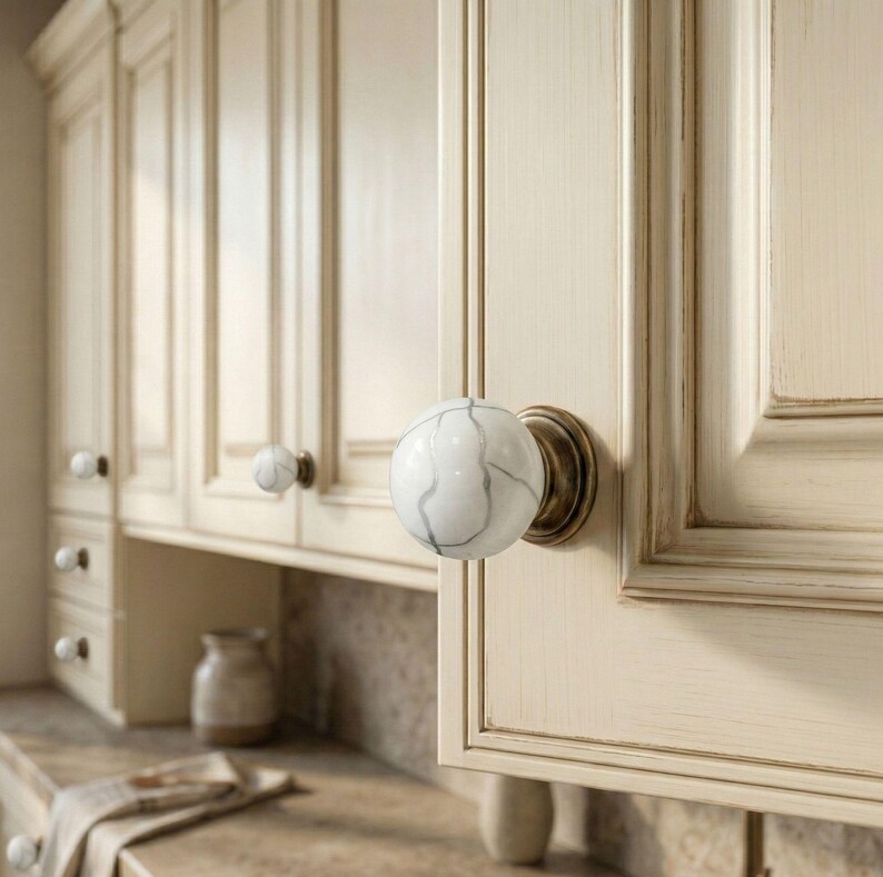 Marble Pattern Drawer Knobs Cabinet Pulls Round Stone Dresser Handles Kitchen Furniture Hardware image 6