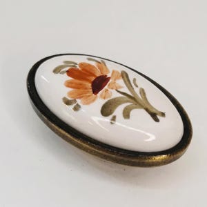 Vintage Floral Hand-Painted Ceramic Cabinet Knob - Brass Hardware Pull for Bathroom Vanity, Kitchen Cupboard