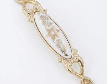 Vintage Style Gold and White Ceramic Floral Cabinet Pulls for Kitchen and Bathroom Handle