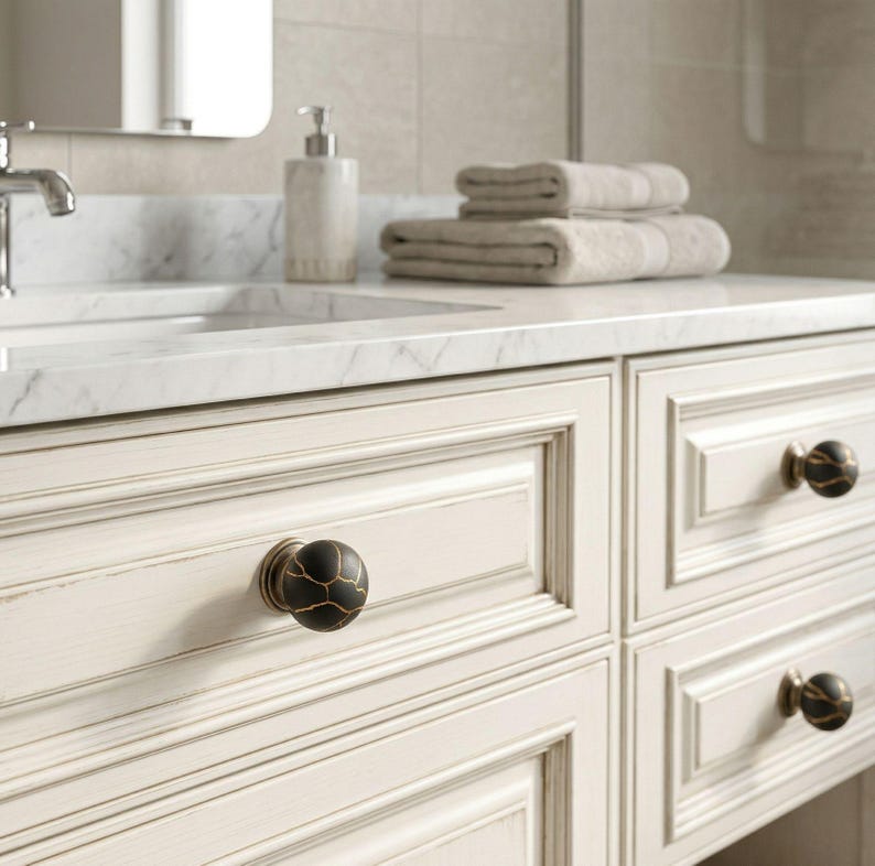 Marble Pattern Drawer Knobs Cabinet Pulls Round Stone Dresser Handles Kitchen Furniture Hardware image 4