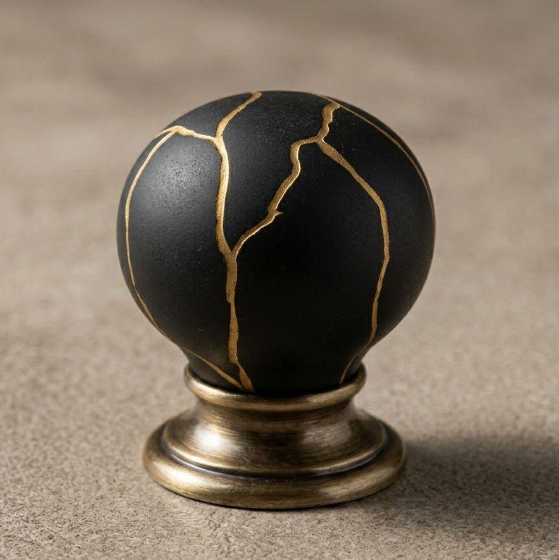Marble Pattern Drawer Knobs Cabinet Pulls Round Stone Dresser Handles Kitchen Furniture Hardware Black