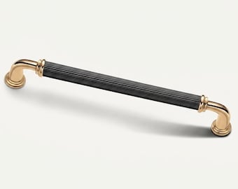 Luxury Ribbed Black and Gold Cabinet Pulls, Elegant Knurled Kitchen Door Handle Hardware