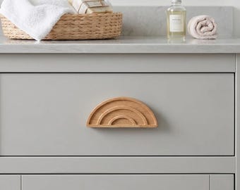 Tiradores de madera arcoíris para armarios, tiradores decorativos para cómodas infantiles, pomos de madera en forma de media luna.