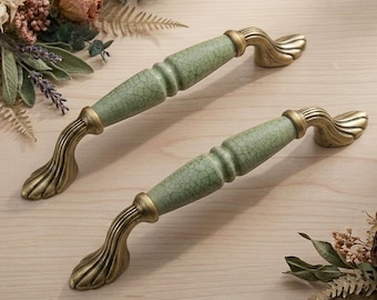Antique Bronze Cabinet Handle – Crackle Ceramic Drawer Pull, Vintage Farmhouse Knob