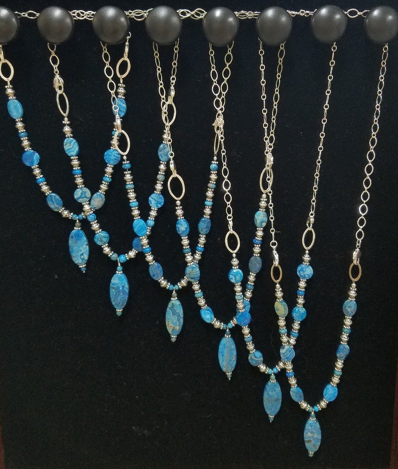 Bracelet and Earrings Adjustable Length Interchainables Capris Blue Crazy Lace Jasper Necklace