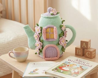Crochet Teapot House Pattern, Floral Amigurumi Decoration (Digital PDF)