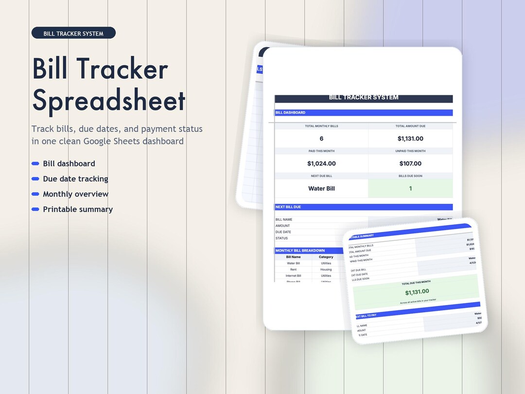 Bill Tracker Spreadsheet for Google Sheets | Due Date & Payment Tracker ...