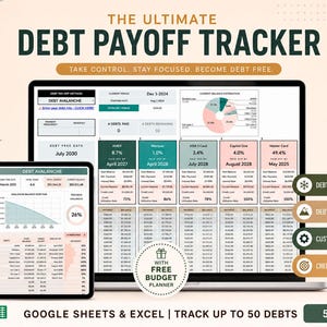 Debt Payoff Tracker – Snowball, Avalanche, Loan Calculator (Google Sheets, Excel)