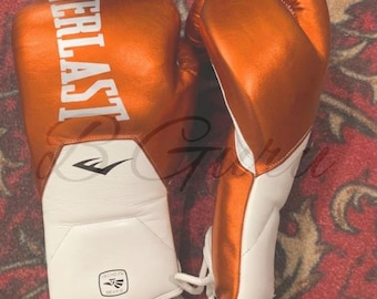 Guantoni da boxe Everlast in pelle bovina arancione metallizzato per allenamento e sparring
