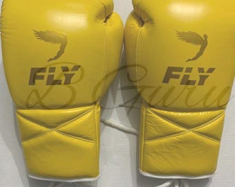 Fly Super Yellow Lace Up Boxing set Training Gear of Gloves, Headgear & Groin Protector