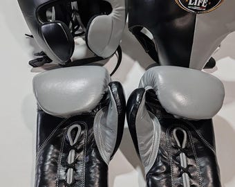 No Boxing No Life Leather Training Gloves & Headgear, Sparring MMA Fight Gear
