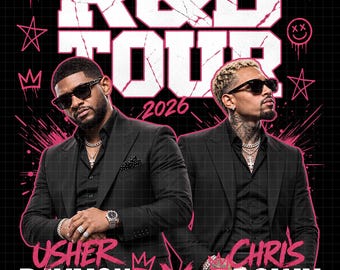Usher Chris Brown R&B Tour 2026 PNG-bestand T-shirtontwerp (digitale download)