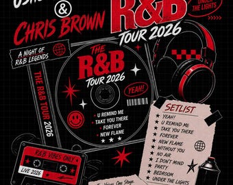 Usher Chris Brown R&B Tour 2026 PNG-bestand T-shirtontwerp (digitale download)