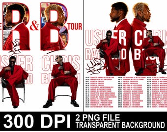 Usher Chris Brown R&B Tour 2026 PNG-bestand T-shirtontwerp (digitale download)