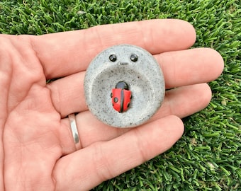 Handmade Ladybug Clay Worry Stone, Anxiety Relief Fidget Toy, Pocket Comfort Pet, Mood Stone