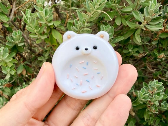 Sprinkle Bear Worry Stone, Handmade Polymer Clay Pocket Pal, Cute Birthday Gift, Thumb Fidget Stone, Tiny Bear Friend