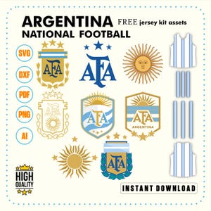 Argentina Football Logo SVG Bundle | Soccer Crest Vector Pack with Free Jersey Kit