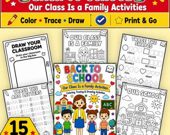 Back to School Our Class Is a Family Activities | Preschool Kindergarten Printable | Coloring Tracing & Drawing Workbook First Day of School