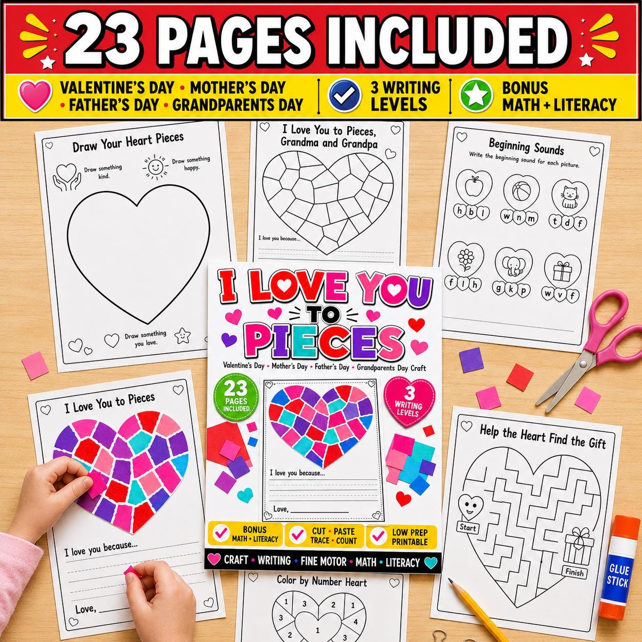 Valentines Heart Craft Printable I Love You to Pieces Mothers Day…
