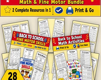 Back to School Activities Bundle, Math Worksheets & Fine Motor Skills for Kindergarten And 1st Grade, Morning Work, Centers, Homeschool PDF