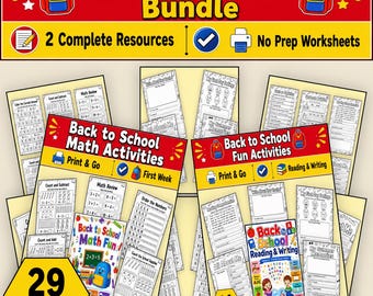 Back to School Math & Reading Worksheets Bundle, Kindergarten 1st Grade Printable PDF, Morning Work, Literacy Activities, Homeschool