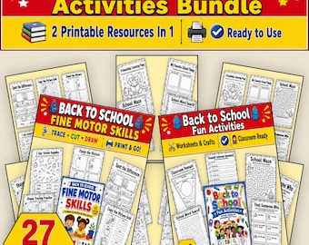 Back to School Activities Bundle for Kindergarten & 1st Grade, Fine Motor Skills Worksheets, Tracing, Cut and Paste, Classroom Centers