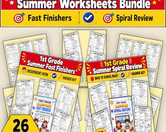 First Grade Summer Worksheets Bundle, Daily Spiral Review, Fast Finishers, Morning Work Homeschool Independent Work Printable PDF Answer Key