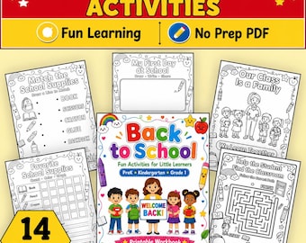 Back to School Activities for PreK, Kindergarten & Grade 1, First Week of School Printable Worksheets No Prep Morning Work Classroom Centers