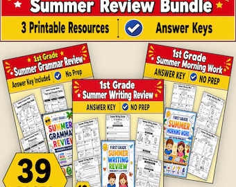 1st Grade Summer Review Bundle, Grammar Worksheets, Writing Worksheets, Morning Work, Summer Packet, Back to School PDF Answer Key Included