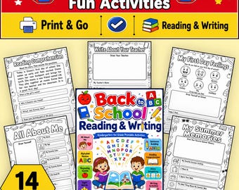 Back to School Reading & Writing Activities for Kindergarten 1st Grade, Printable Literacy Worksheets, Reading Comprehension, Answer Key