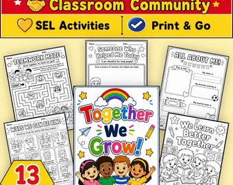 Back to School Activities Printable, First Week of School Worksheets, Classroom Community, SEL Activities, Kindergarten, 1st Grade 2nd Grade
