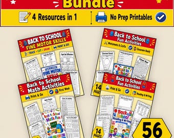 Back to School Activities Bundle, Kindergarten & 1st Grade Worksheets, Math, Reading, Writing, Fine Motor, First Week of School PDF