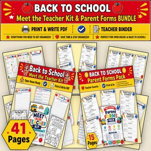 Back to School Parent Forms, Meet the Teacher Kit, Open House Printables, Teacher Binder, Student Information Forms, Classroom PDF