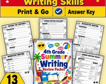 4th Grade Summer Writing Review Packet Printable Writing Worksheets ELA Workbook Homeschool No Prep Summer Learning Activities Answer Key