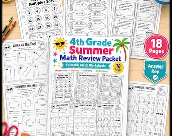 4th Grade Summer Math Review Packet Printable Worksheets Answer Key End of Year Math Practice Rising 5th Grade Homeschool