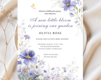 Baby in Bloom Baby Shower Invitation Template, Wildflower Baby Shower Invite, Floral Garden Baby Shower, Editable Canva Invitation
